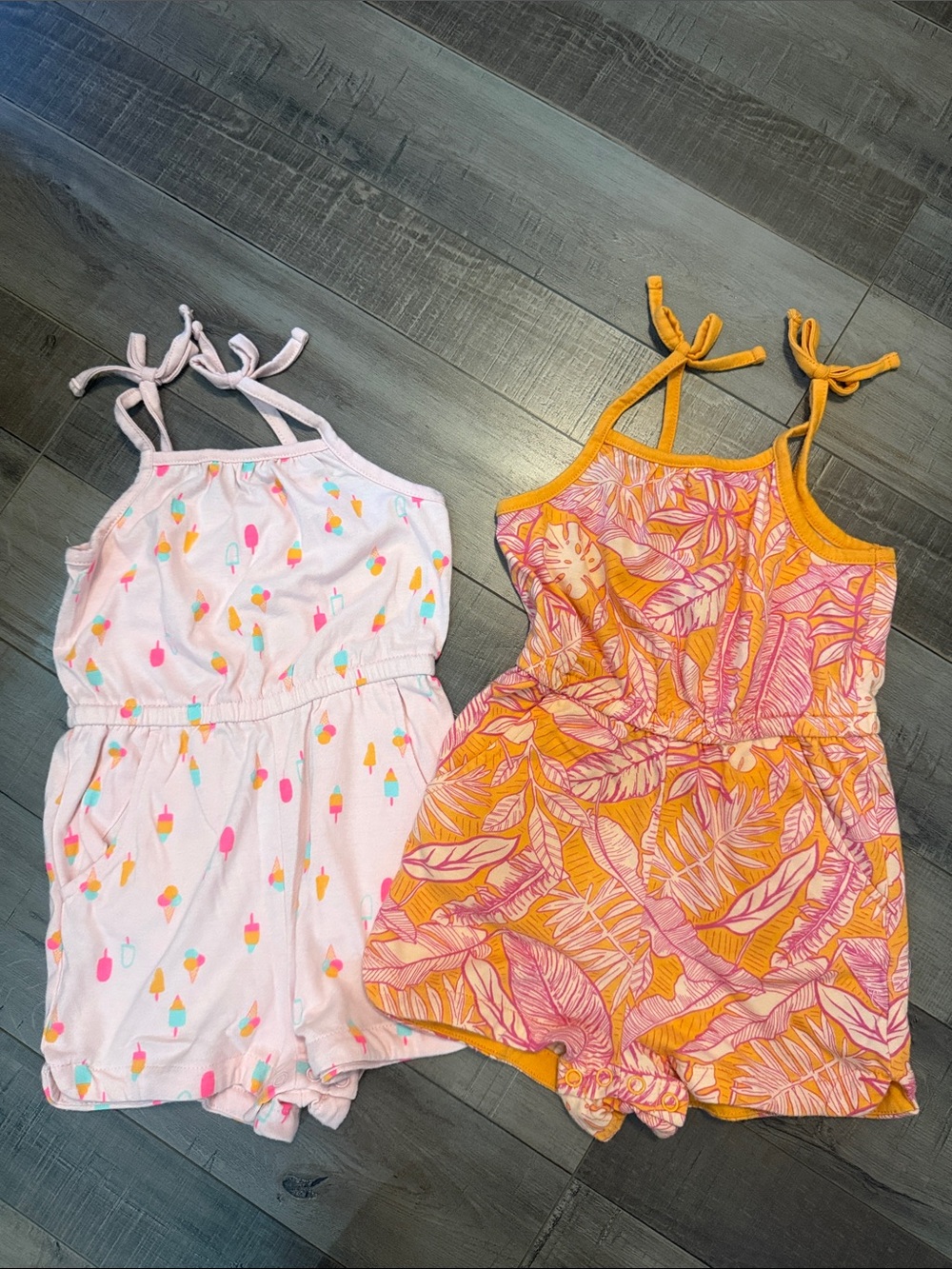 Cat & Jack Pink and Orange Girls' Summer Tie-Strap Rompers